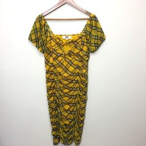 Madden NYC Plaid Cap Sleeve Ruched Bodycon Front Cutout Knot Dress Junior XL